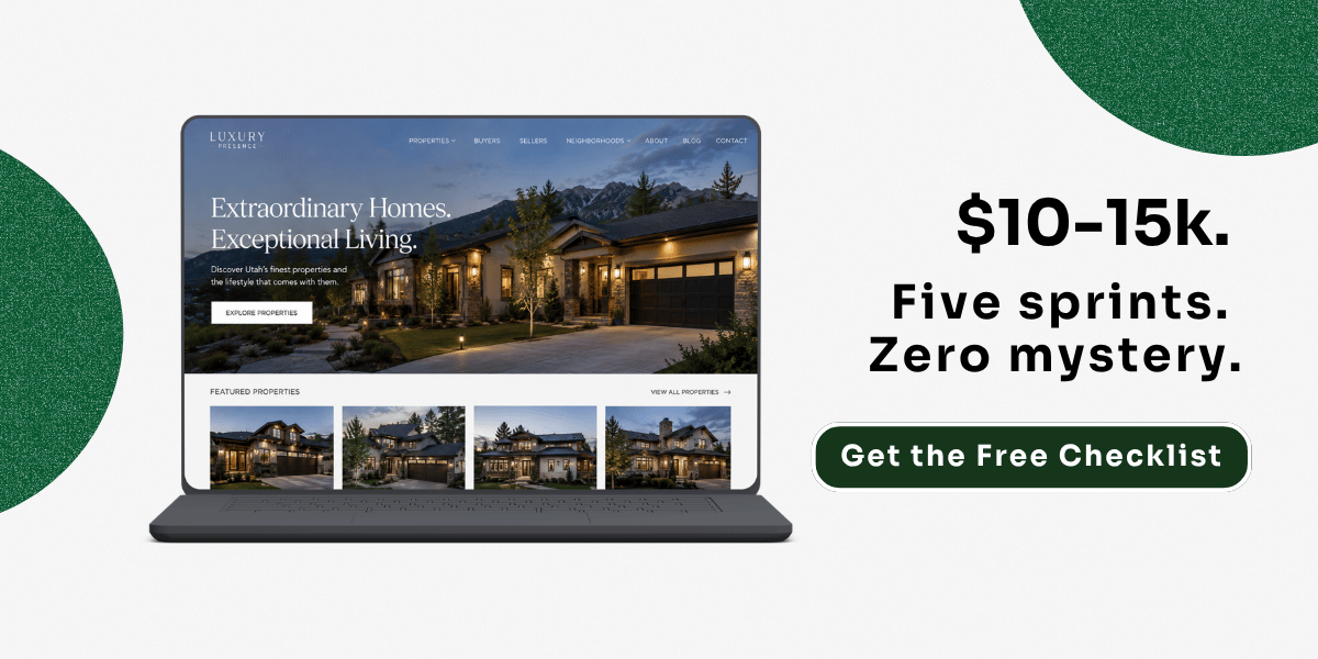 A real estate agent website costs $3k to $45k depending on who you ask. Here is exactly what a $10-15k AI-search build delivers, sprint by sprint. 