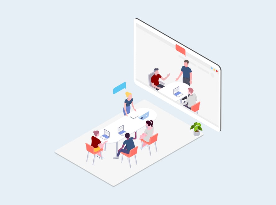 Sales team using video content to succeed - vector image