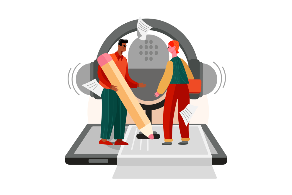 Team members making a podcast
