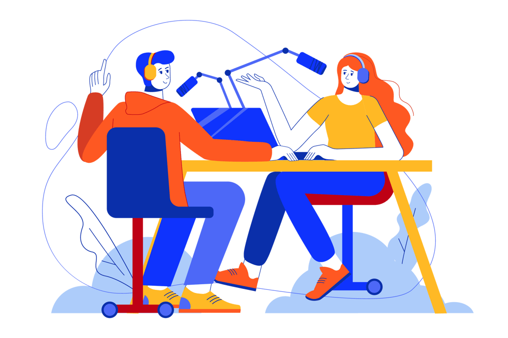 2 team members making a podcast