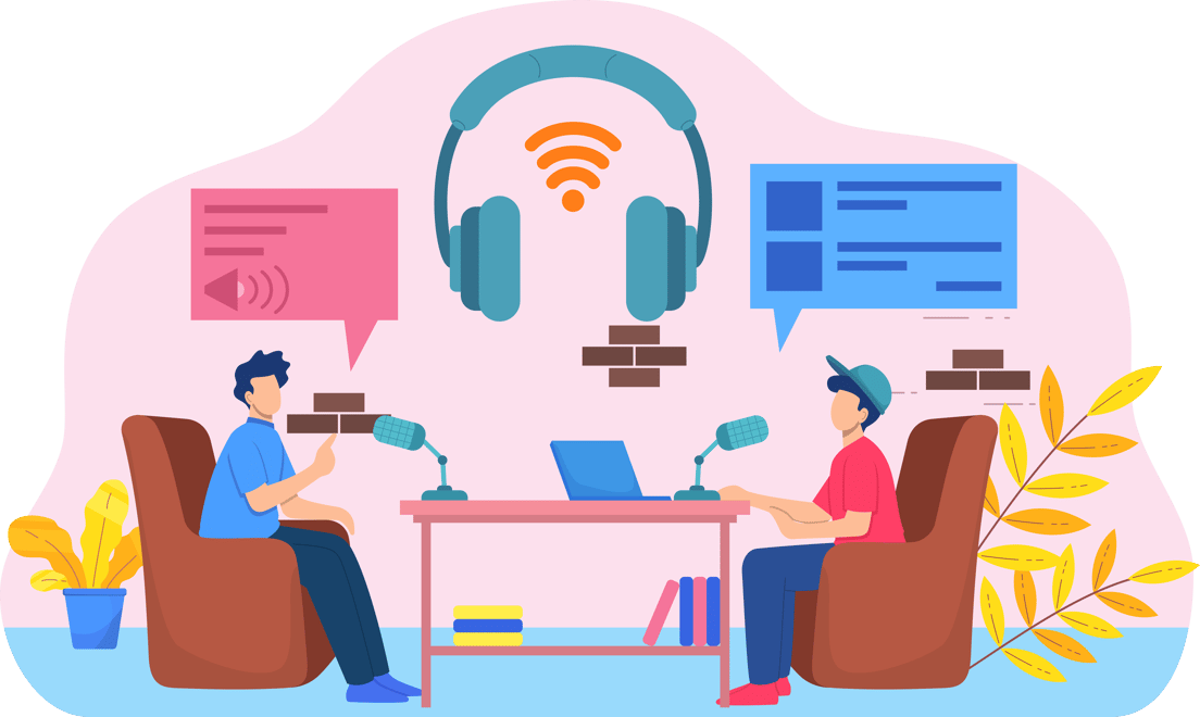 Employees making a company podcast