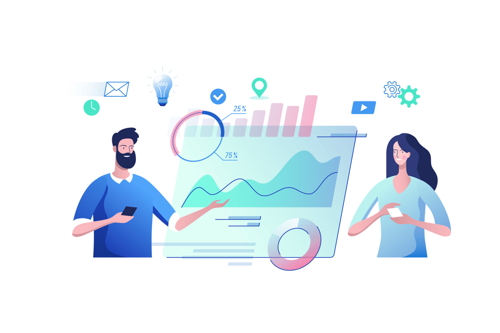 Analyzing sales tools - vector image