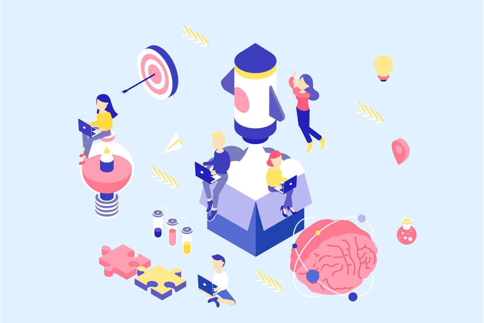 Effective sales process thinking, planning, targeting and launching - vector image