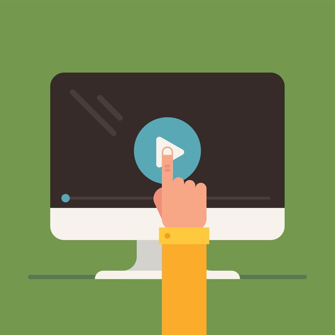 click play on video marketing video on a computer screen - vector image