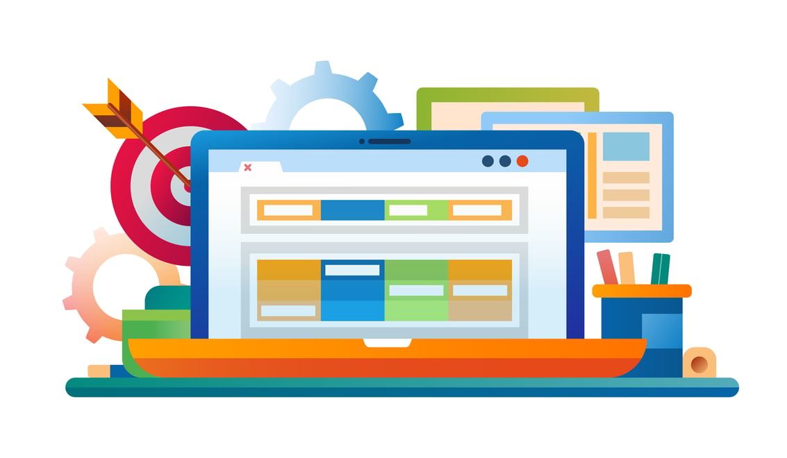 Content writing tips on a laptop screen that gets you on target - vector image