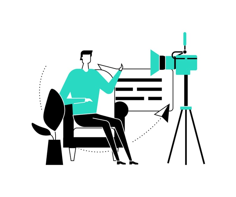 man telling a brand story in front while video recording
