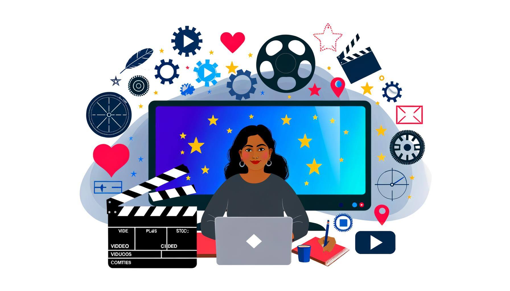 Woman in fron of laptop making video content