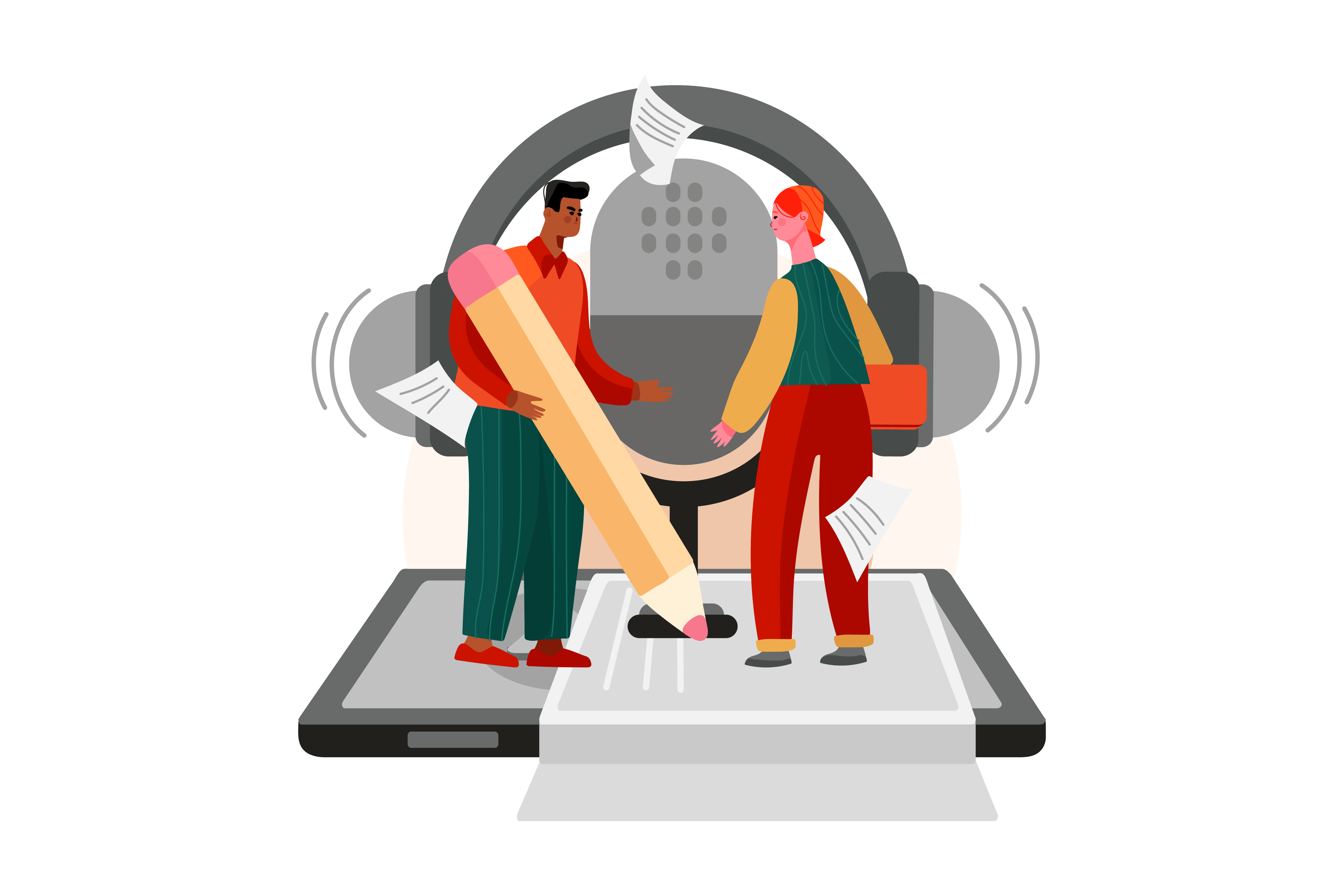 Team members making a podcast