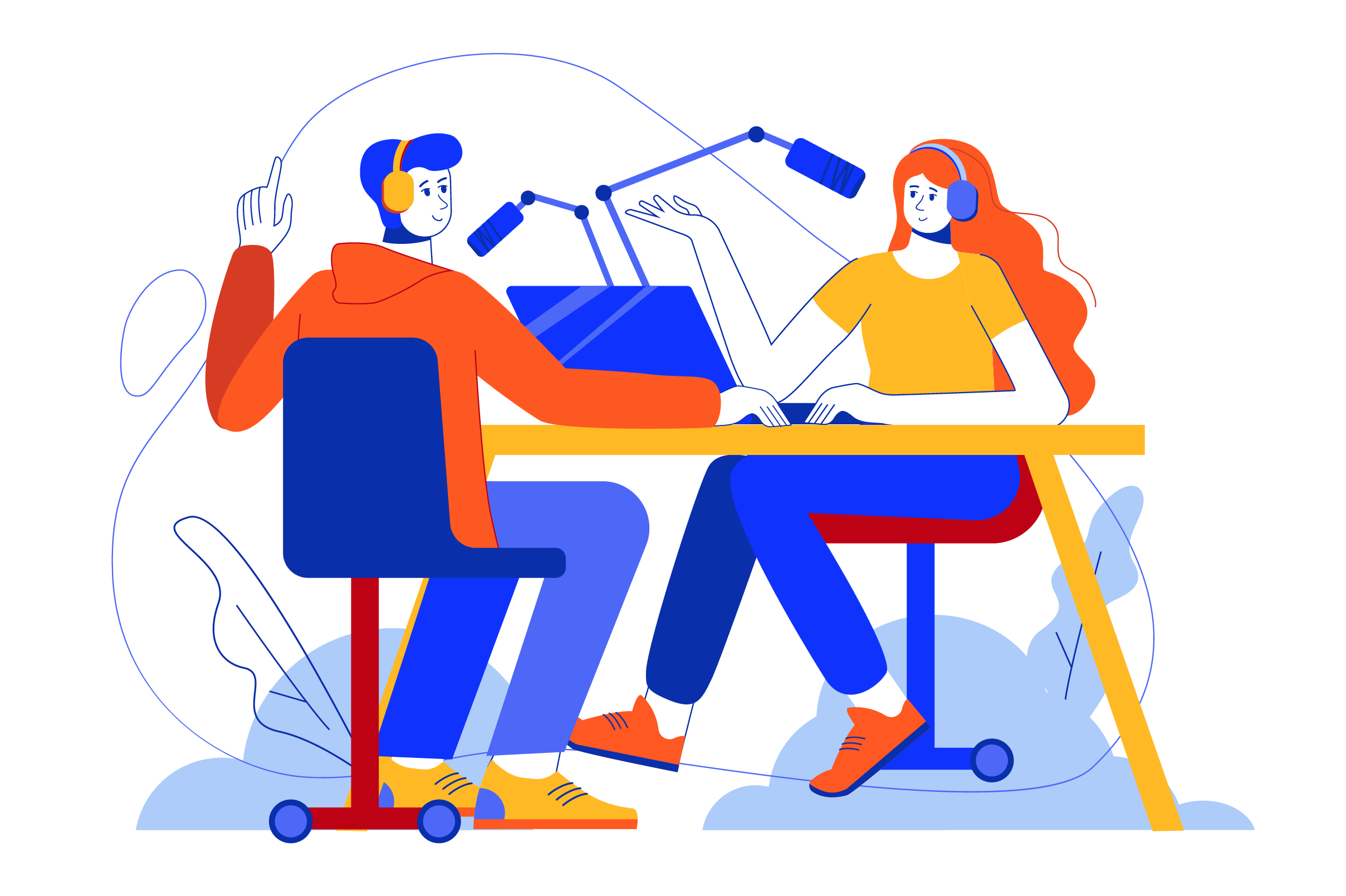2 team members making a podcast