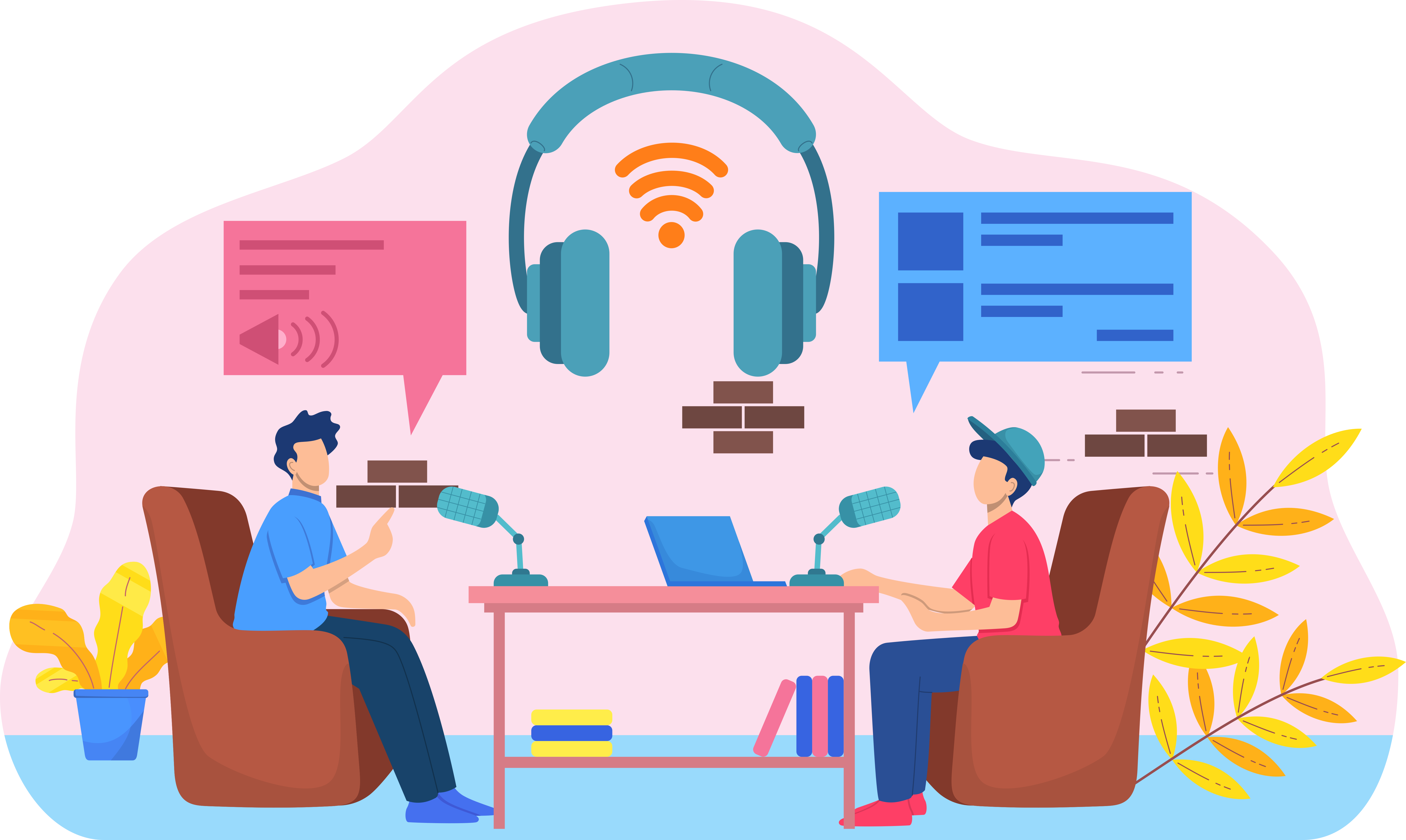 Employees making a company podcast