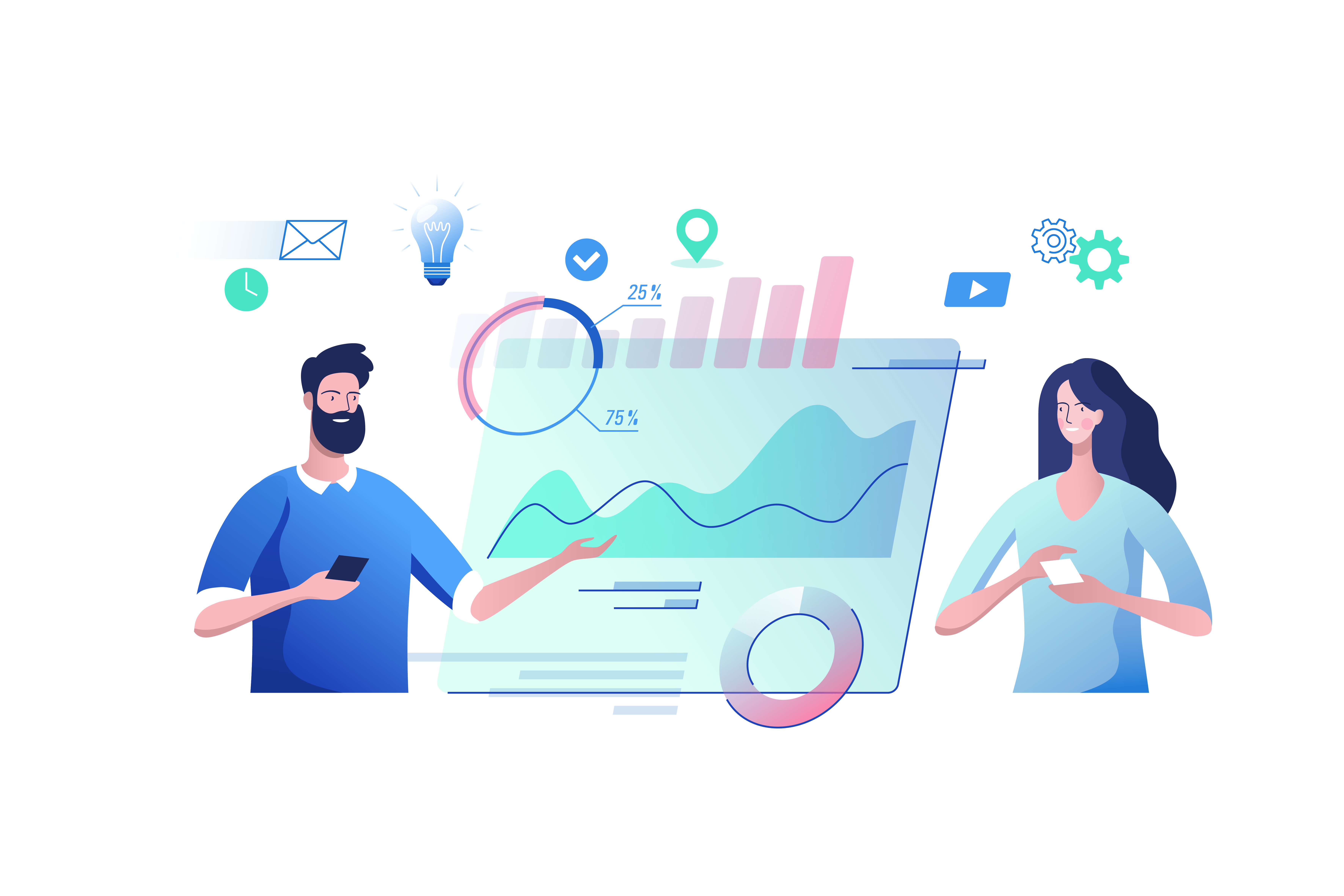 Analyzing sales tools - vector image
