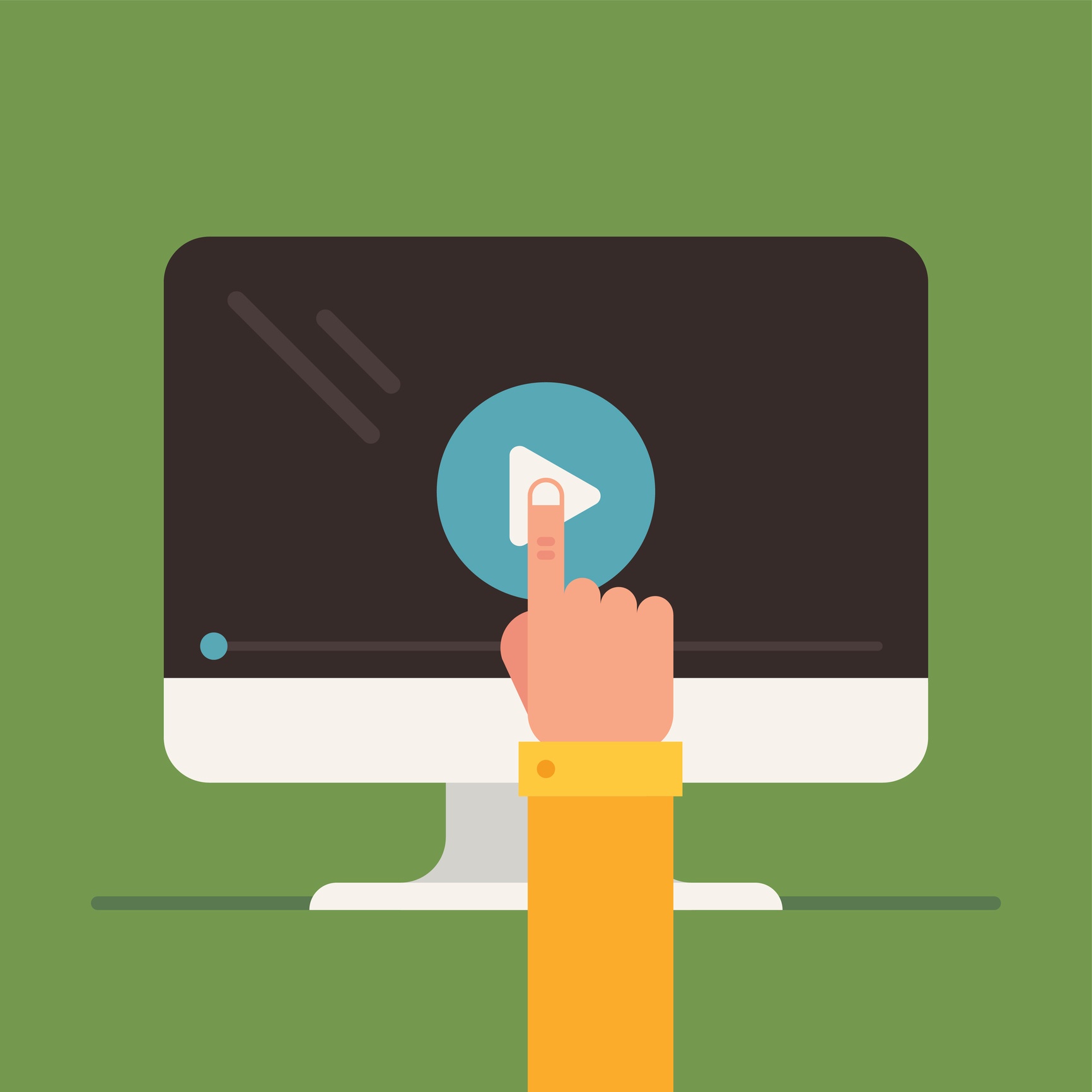 click play on video marketing video on a computer screen - vector image