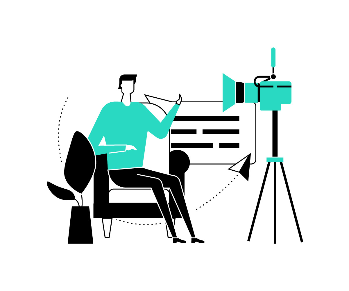 man telling a brand story in front while video recording